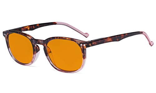 Eyekepper Retro Blau Licht Lesebrille Frauen Männer - Blockierung UV Strahl Anti Bildschirm Blendung Nachtzeit Computer Lesehilfe mit Orange Getönt Filter Linse - Schildkröte/Rosa +0.50 von Eyekepper