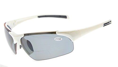 Eyekepper TR90 Unzerbrechliche Sport-halb-randlose bifokale Sonnenbrille Baseball-laufender Fischen-fahrender Golf-Softball-wandernde weiße Rahmen-graues Objektiv +1.5 von Eyekepper