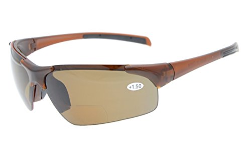 Eyekepper TR90 Unzerbrechliche Sport-halb-randlose bifokale Sonnenbrille Baseball-laufender Fischen-fahrender Golf-Softball-wandernder Brown-Rahmen Brown-Objektiv +2.5 von Eyekepper