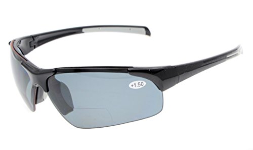 Eyekepper TR90 Unzerbrechliche Sport-halb-randlose bifokale Sonnenbrille Baseball-laufender Fischen-fahrender Golf-Softball-wanderndes schwarzes Feld-graues Objektiv +2.5 von Eyekepper