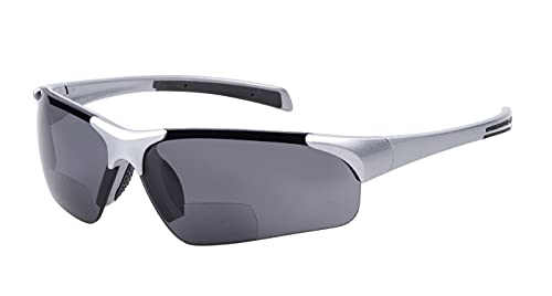 Eyekepper TR90 Unzerbrechliche Sport-halb-randlose bifokale Sonnenbrille Baseball-laufender Fischen-fahrender Golf Softball-wanderndes silbernes Feld-graues Objektiv +2.0 von Eyekepper