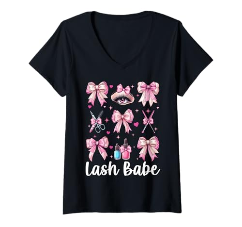 Damen Lash Babe Wimpernstylist T-Shirt mit V-Ausschnitt Damen Lash Babe Wimpernstylist T-Shirt mit V-Ausschnitt von Eyelash Lash Stylist Artist Coquette Bow Gifts