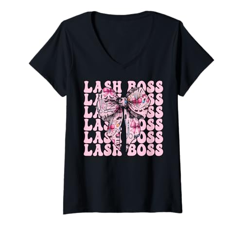 Damen Lash Boss Lash Tech Wimperntechniker Mädchen Mama Kokette T-Shirt mit V-Ausschnitt Damen Lash Boss Lash Tech Wimperntechniker Mädchen Mama Kokette T-Shirt mit V-Ausschnitt von Eyelash Lash Stylist Artist Coquette Bow Gifts