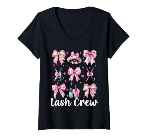 Damen Lash Crew Lash Tech Wimperntechniker Mädchen Mama Kokette T-Shirt mit V-Ausschnitt Damen Lash Crew Lash Tech Wimperntechniker Mädchen Mama Kokette T-Shirt mit V-Ausschnitt von Eyelash Lash Stylist Artist Coquette Bow Gifts