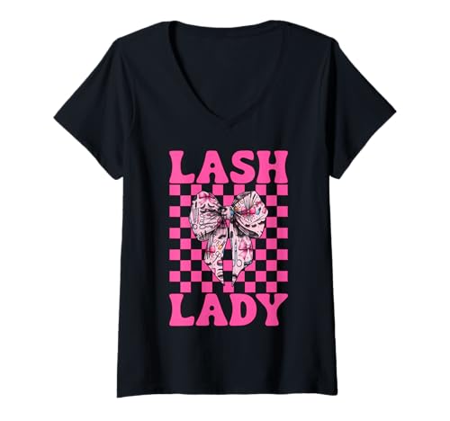 Damen Lash Lady Lash Tech Wimperntechniker Mädchen Mama Kokette T-Shirt mit V-Ausschnitt Damen Lash Lady Lash Tech Wimperntechniker Mädchen Mama Kokette T-Shirt mit V-Ausschnitt von Eyelash Lash Stylist Artist Coquette Bow Gifts