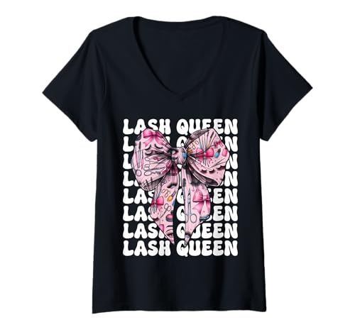 Damen Lash Queen Lash Tech Wimperntechniker Mädchen Mama Kokette T-Shirt mit V-Ausschnitt Damen Lash Queen Lash Tech Wimperntechniker Mädchen Mama Kokette T-Shirt mit V-Ausschnitt von Eyelash Lash Stylist Artist Coquette Bow Gifts