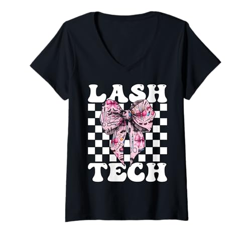 Damen Lash Tech Wimperntechnikerin Mädchen Mama Kokette Schleife T-Shirt mit V-Ausschnitt Damen Lash Tech Wimperntechnikerin Mädchen Mama Kokette Schleife T-Shirt mit V-Ausschnitt von Eyelash Lash Stylist Artist Coquette Bow Gifts