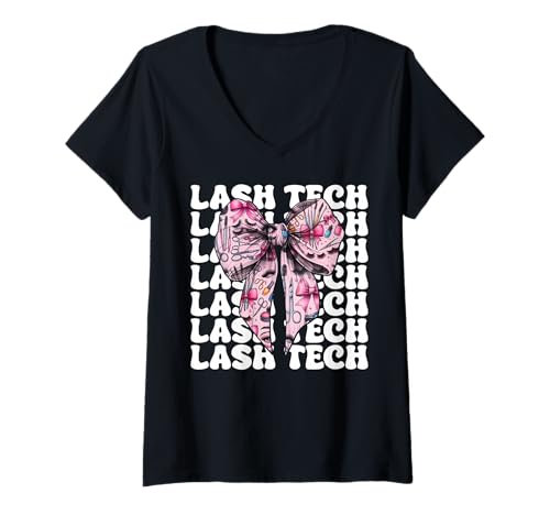 Damen Lash Tech Wimperntechnikerin Mädchen Mama Kokette Schleife T-Shirt mit V-Ausschnitt Damen Lash Tech Wimperntechnikerin Mädchen Mama Kokette Schleife T-Shirt mit V-Ausschnitt von Eyelash Lash Stylist Artist Coquette Bow Gifts