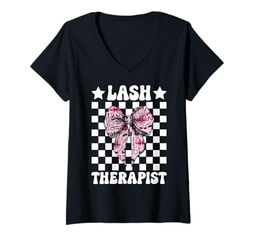 Damen Lash Therapist Lash Tech Wimperntechniker Mädchen Mama T-Shirt mit V-Ausschnitt Damen Lash Therapist Lash Tech Wimperntechniker Mädchen Mama T-Shirt mit V-Ausschnitt von Eyelash Lash Stylist Artist Coquette Bow Gifts