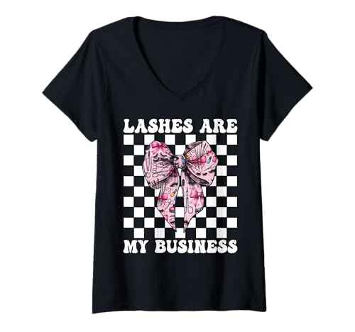 Damen Lashes Are My Business Lash Tech Wimperntechniker Mädchen Mama T-Shirt mit V-Ausschnitt Damen Lashes Are My Business Lash Tech Wimperntechniker Mädchen Mama T-Shirt mit V-Ausschnitt von Eyelash Lash Stylist Artist Coquette Bow Gifts