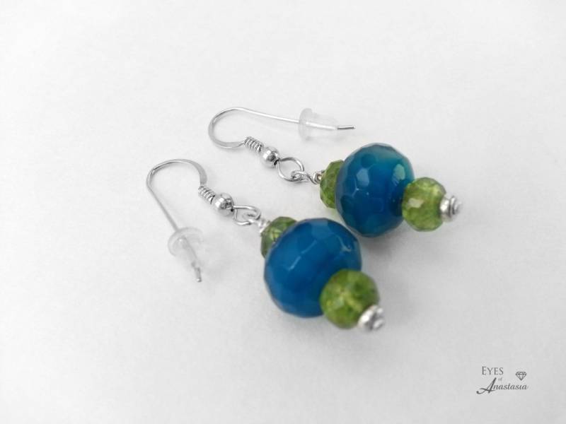Facettierter Peridot Und Blauer Onyx Ohrringe Sterling Silber - August Geburtsstein von EyesofAnastasia