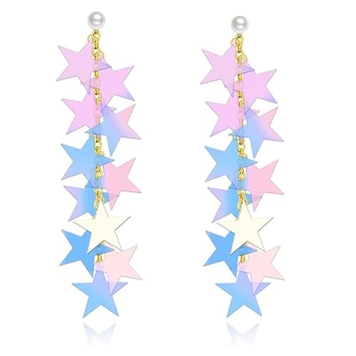 2 Paar Ohrringe Sterne Damen Laser Sterne Ohrstecker, Lang Stern Ohrringe Stern Perlenohrringe Bunte Nieten Schmuck Für Mädchen und Frauen (A) von Eyezeeption