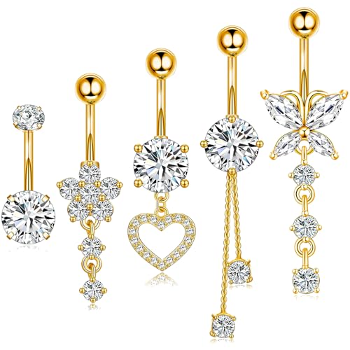 5 Stück Bauchnabelpiercing Chirurgenstahl Bauchnabelpiercing 10mm Stablänge Bauchnabelpiercing Gold mit Strass Bauchnabelpiercing Titan Clip Bauchnabelpiercing Herz Geschenk für Frauen Schmuck. von Eyezeeption