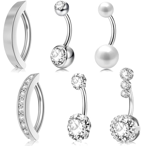 Eyezeeption Bauchnabelpiercing Chirurgenstahl 10mm 12mm Stablänge Silber Mit Perlen Strass Titan Clip Geschenk für Frauen Schmuck von Eyezeeption