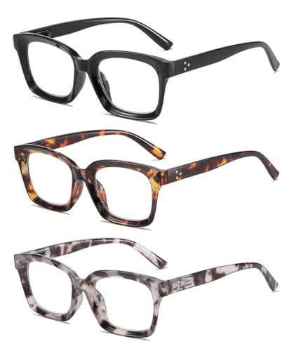 Eyglajdd 3er-Pack Damen Herren Übergröße Quadratische Lesebrillen Blaulichtfilter Brille Federscharnier Ultraleicht Lesehilfe Leser Sport Computerbrille +2,50 von Eyglajdd