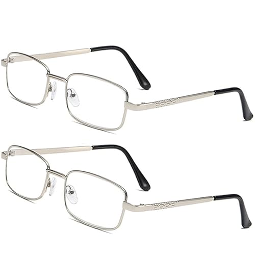 Eyglajdd Metall Rechteck Lesebrille für Herren Damen Lesehilfe,2er Pack Unisex Brillen Sehhilfe Gläs Kratzfest Silber +1,00 von Eyglajdd