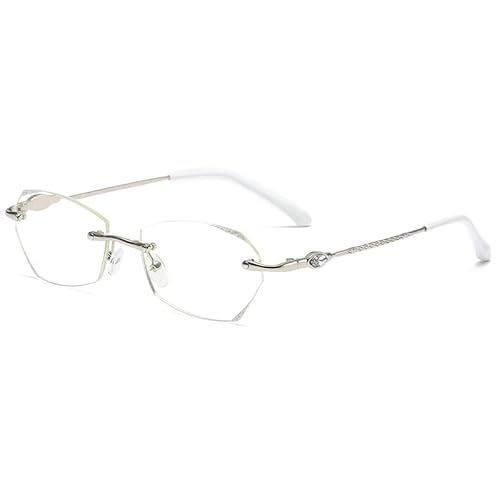 Eyglajdd Randlose Damen Lesebrille,Blaulichtfilter Brille Metall Material Federscharniere Lesebrille Lesehilfe Silber +1,00 von Eyglajdd