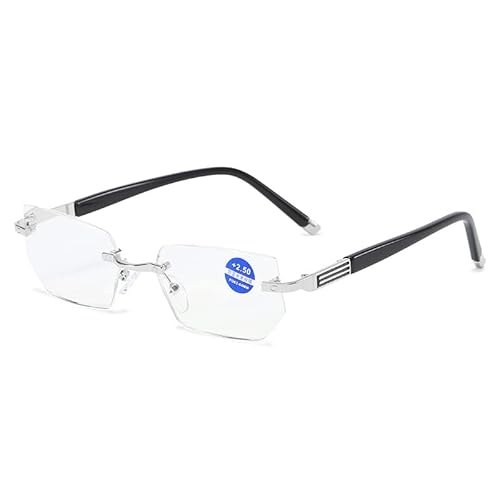 Eyglajdd Randlose Herren Damen Lesebrille,Qualität Blaulichtfilter Brille Metall Material Federscharniere Lesebrille Lesehilfe Silber +1,0 von Eyglajdd