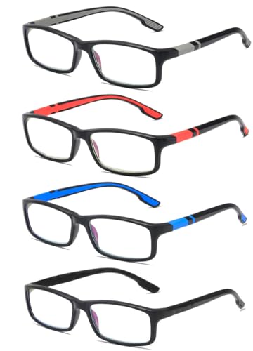 Eyglajdd TR90 Damen Herren Lesebrille Rechteck Lesehilfe,Blaulichtblockierende Brillen 4er pack +2,50 von Eyglajdd