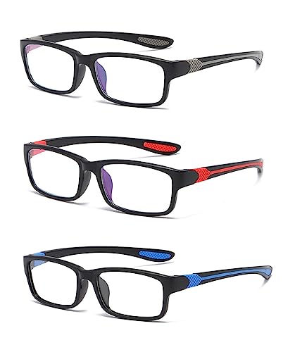 Eyglajdd TR90 Lesebrille für Damen Herren,Rechteck Zweifarbig Lesebrille Lesehilfe,3er Packe Blaulichtblockierende Brillen Grau-Blau-Rot +3,00 von Eyglajdd