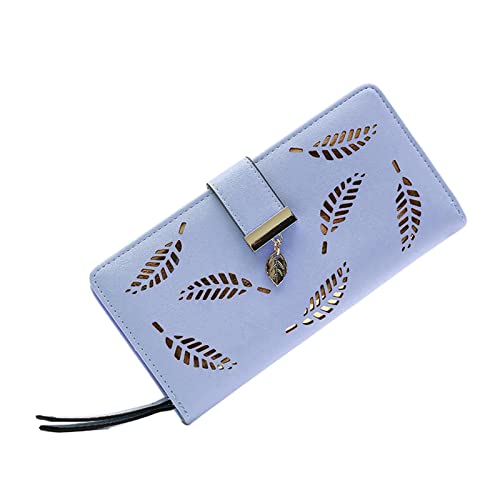 Eyiara Damen-Geldbörse, hohles Blatt-Schnalle-Geldbörse, PU-Geldbörse, weiblich, Lange Geldbörse für Mädchen, Münzgeldbörse, Kartenhalter, Clutch, Blau von Eyiara