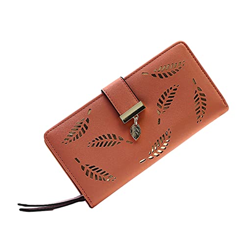 Eyiara Damen-Geldbörse, hohles Blatt-Schnalle-Geldbörse, PU-Geldbörse, weiblich, Lange Geldbörse für Mädchen, Münzgeldbörse, Kartenhalter, Clutch-Kaffee von Eyiara