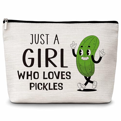 Eyouyeqi Lustige Pickles Make-up-Tasche, Just A Girl Who Loves Pickles, Kosmetiktasche, Lebensmittel-Gurken-Make-up-Tasche, mit Reißverschluss, von Gurken inspiriertes Geschenk, Geburtstagsgeschenk von Eyouyeqi