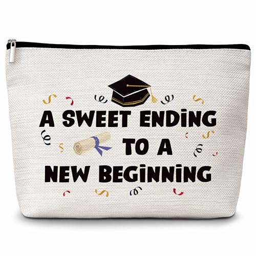 Eyouyeqi Make-up-Tasche zum Schulabschluss, "A Sweet Ending To A New Beginning", inspirierende Make-up-Tasche mit Reißverschluss, Abschlussgeschenk, Geburtstagsgeschenk für Mädchen, beste Freundin, von Eyouyeqi