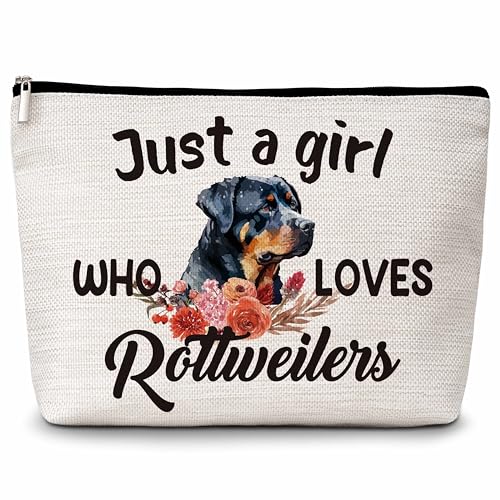 Eyouyeqi Rottweilers Make-up-Tasche, "Just A Girl Who Loves Rottweiler"-Kosmetiktasche, Hunde-Make-up-Reißverschlusstasche, von Hundeliebhabern inspiriertes Geschenk, Geburtstagsgeschenk für Frauen von Eyouyeqi