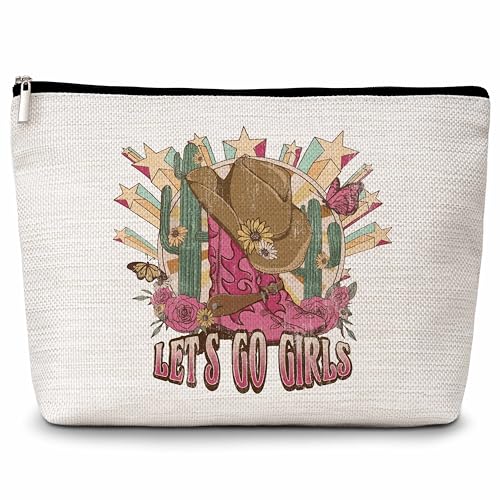 Eyouyeqi Western-Make-up-Tasche, "Let's Go"-Kosmetiktasche, Cowgirl-Make-up-Reißverschlusstasche, Western-Cowgirl-Hut, Stiefel, Discoball, Kosmetiktasche, Geschenk, Geburtstagsgeschenk für Frauen und von Eyouyeqi