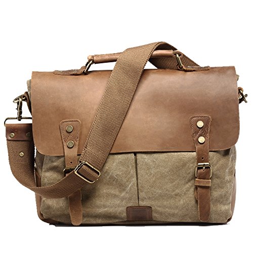 Eysee Aktentasche Herren Canvas mit Echtleder, Laptop tasche Retro Schultertasche für 14 Zoll Laptop von Eysee