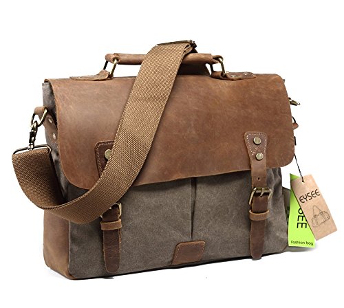 Eysee Aktentasche Herren Canvas mit Echtleder, Laptop tasche Retro Schultertasche für 14 Zoll Laptop von Eysee