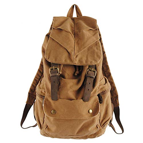 Eysee Daypack Canvas Herren-Rucksack Canvas mit Leder Groß Rucksacktasche für Outdoor Sport und Freizeit (Braun) von Eysee