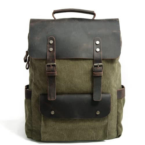 Eysee Daypack Herren Rucksack Canvas mit Leder- Vintage Rucksack Laptoprucksack für 15 Zoll Laptop Unitasche Studententasche Schultasche Reisetasche von Eysee