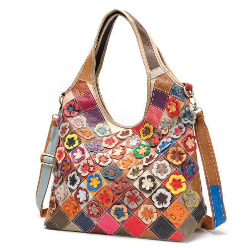 Eysee Handtasche Damen Leder-Tote echtleder carryall, Damenhandtasche Schultertasche aus echtem Leder, Patchwork Tasche (Mehrfarbig 5) von Eysee