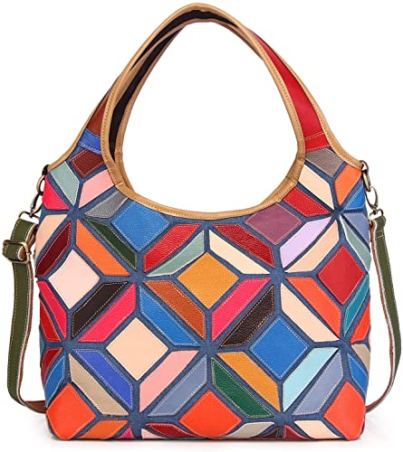 Eysee Handtasche Damen Leder-Umhängetasche Damenhandtasche Henkeltaschen Schultertasche aus echtem Leder bunt(Mehrfarbig 4) von Eysee