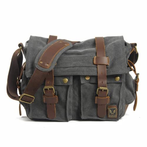 Eysee Kameratasche SLR-Tasche Herren aus Canvas mit Leder - Schultertasche Umhängertasche für Kamera (Grau) von Eysee