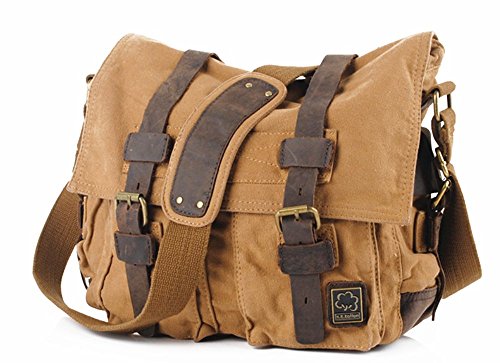 Eysee Schultertasche Herren Canvas-Umhängertasche Daypack für Alltag und Sport 35cm (L) X 30cm(H) X 10cm(W) (Hell Braun) von Eysee