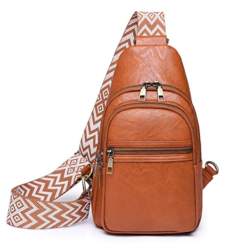 Eysee Sling Bag Brusttasche, Crossbody Umhängetasche Damen PU Leder Sport Schultertasche Klein Bauchtasche Stylisch (Braun) von Eysee