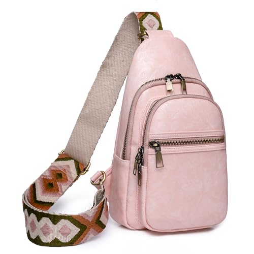 Eysee Sling Bag Brusttasche, Crossbody Umhängetasche Damen PU Leder Sport Schultertasche Klein Bauchtasche Stylisch (Rosa) von Eysee