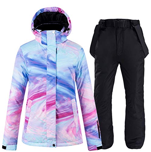 Ez4garden Damen Outdoor-Snowboard-Set mit bunten bedruckten Skijacken und -hosen, winddicht, wasserdicht, warm, verdickt, Schwarz ,S von Ez4garden