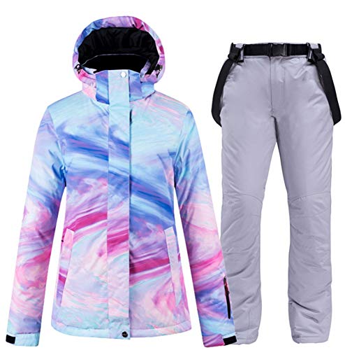 Ez4garden Damen Outdoor-Snowboard-Set mit bunten bedruckten Skijacken und -hosen, winddicht, wasserdicht, warm, verdickt, grau, M von Ez4garden