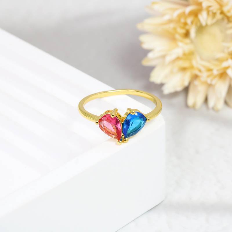 Custom 2 Birthstone Ring, Personalized Heart Ring, Teardrop Ring, Family Ring, Gift For Mom, Mothers Jewelry von EzGiftables