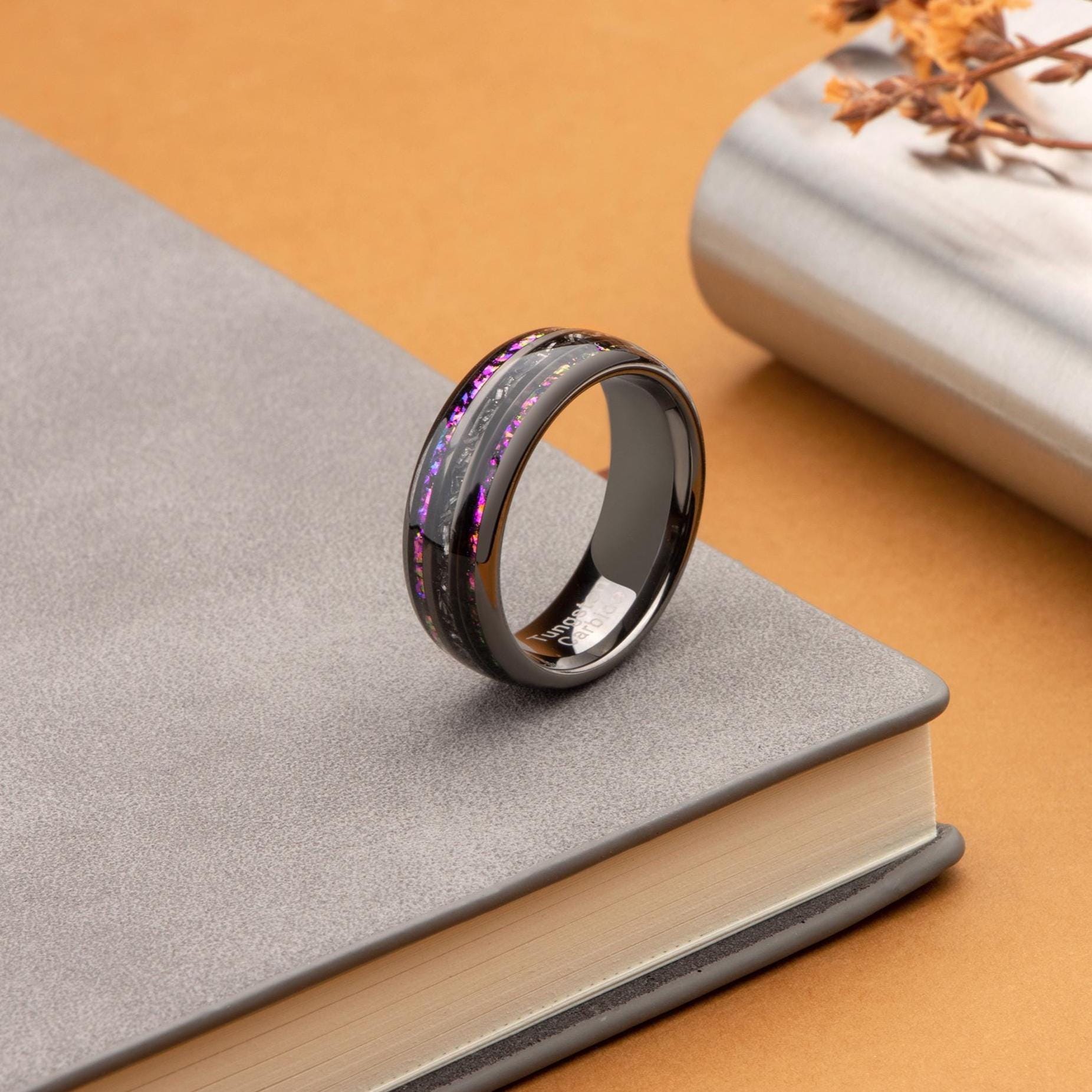 Custom Galaxy Orion Nebula Ring, Outer Space Ring, Meteorite Band, Sandblasted Ring, 8mm Tungsten Steel Wedding Band von EzGiftables