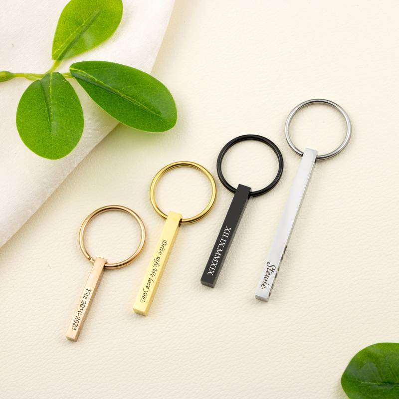 Personalised Bar Keychain, Engraved Keyring, Drive Safe Roman Numerals Name Anniversary Gift For Boyfriend von EzGiftables