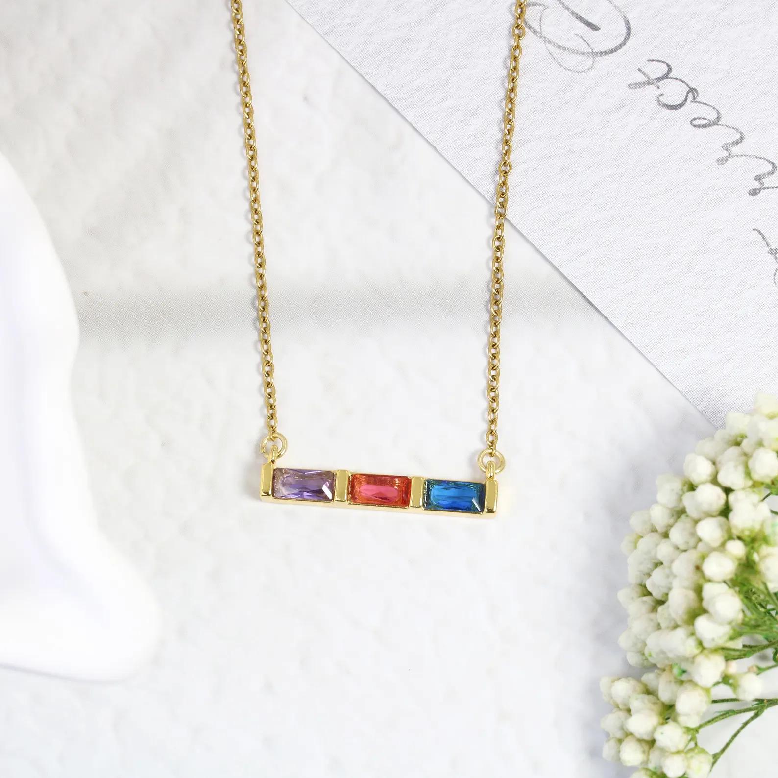 Personalized Family Birthstone Necklace, Custom Baguette Necklace, Multiple Necklace, Gift For Mom Grandma, Mama Necklace von EzGiftables