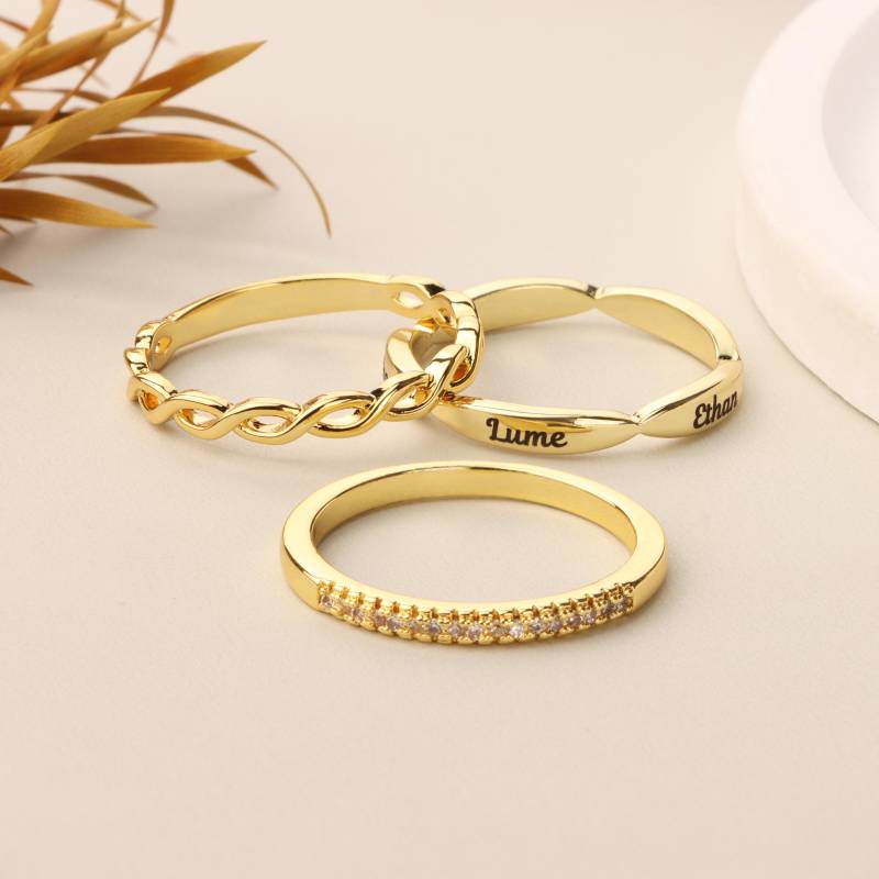Personalized Name Rings, Custom 1-5 Names Stacking Rings Set, Twist Ring, Dainty Cz Ring, Eternity Rings, Gift For Mom, Anniversary Ring von EzGiftables