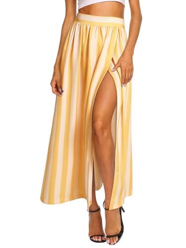Ezcosplay Gestreifter Maxirock für Damen, hohe Taille, sexy Schlitz, Sommer, Strand, lang, fließend, geteilte Oberschenkel, Röcke mit Taschen, gelb, Klein Ezcosplay Gestreifter Maxirock für Damen, hohe Taille, sexy Schlitz, Sommer, Strand, lang, fließend, geteilte Oberschenkel, Röcke mit Taschen, gelb, Klein von Ezcosplay