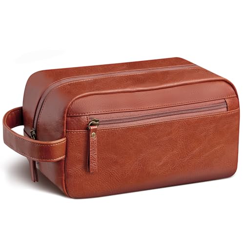 Ezday Reise-Kulturbeutel für Herren, Reise-Rasierset, wasserabweisend, Badezimmer-Organizer, PU-Leder, Kosmetiktaschen (braun) von Ezday