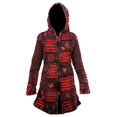 Ezhippie Damen Red Floral und Razor Cut Acid Wash Long Coat, XL von Ezhippie